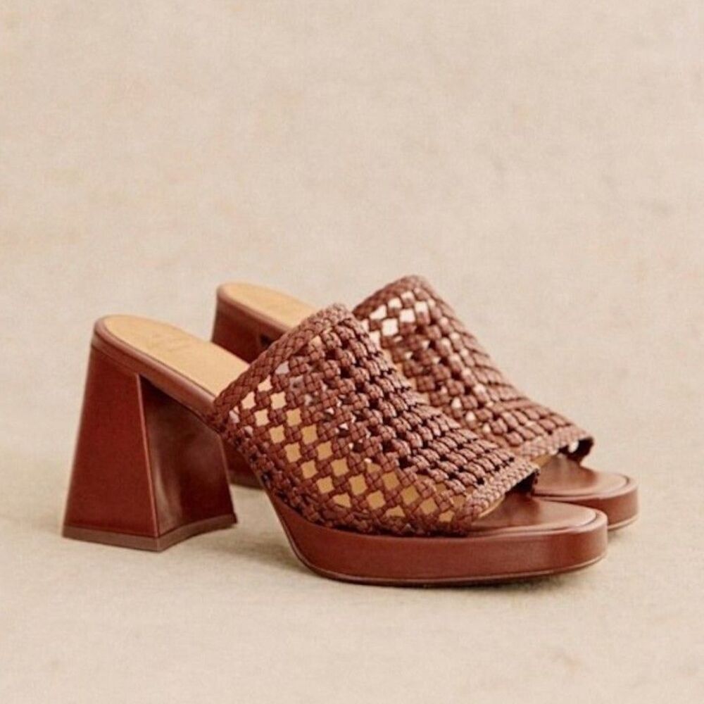 NWOT SEZANE Annalisa High Platform Chunky Heel Woven Mules